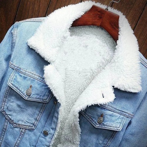 Men's Winter Casual Denim Jacket Fleece Lining Thickened Sheep Velvet Top - Picture 18 of 30