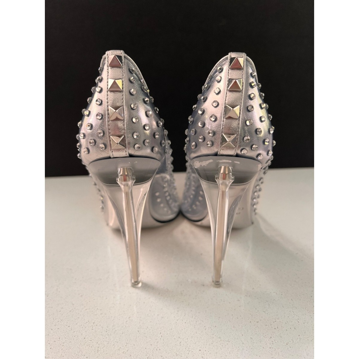 VALENTINO GARAVANI Rockstud embellished silver PVC pumps Heels