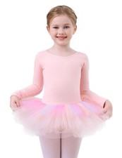 Long Sleeve Glitter Dance Ballet Tutu Skirt Leotard Ballerina Outfit Costume ...