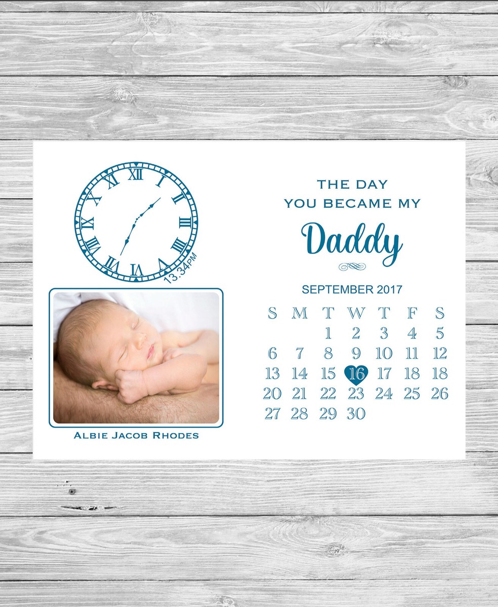 Personalised Baby Birth Calendar Photo Collage Word Art Print Day you  Became Dad | eBay