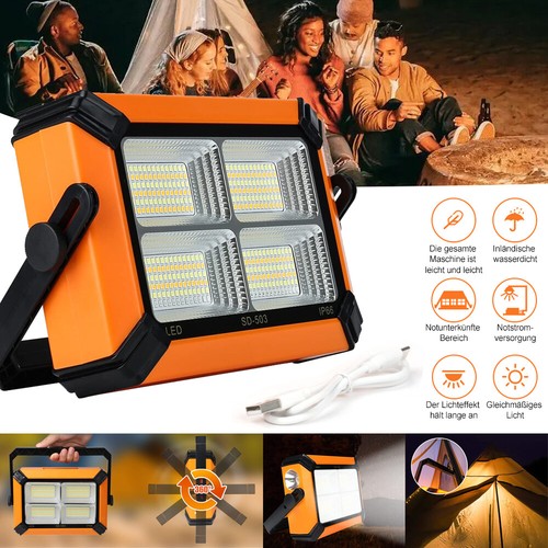 LED Arbeitsleuchte Akku Aufladbar Werkstattlampe Baustrahler Flutlicht Solar DE - Bild 34 von 56