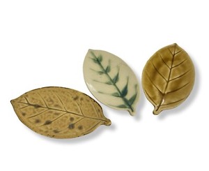 Kutani Ware Leaf-Shaped Ceramic Dishes Set of 3 Japanese Vintage VGUC