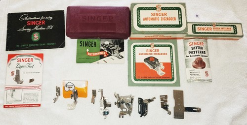 Early Model Singer 301 Slant Needle Sewing Machine made in 1952 with attachments - Picture 14 of 17