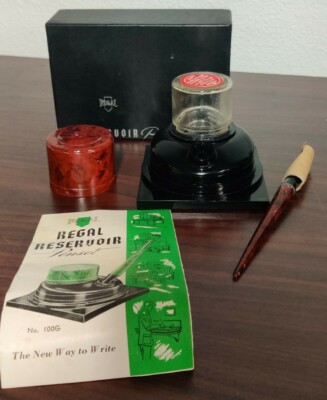 Regal Reservoir Pen Set Walnut With Box and Manual Black Base