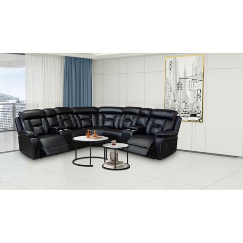 Faux Leather Manual Reclining Sofa, Cornor Sectional Couch with 2 Recliners - Picture 46 of 46