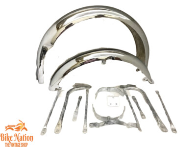 FIT FOR BSA A7 A10 SUPERROCKET, GOLDSTAR FRONT & REAR CHROME MUDGUARD SET &STAYS