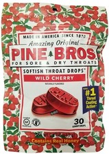 PINE BROS Throat Drops WILD CHERRY 30 Gummy Drops --