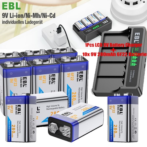 EBL 6F22 9 Volt Li-ion Battery Rechargeable Batteries + 9V Battery Charger LOT - Picture 3 of 57