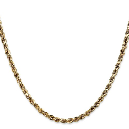 8" 14K Yellow Gold 3.5mm Diamond-Cut Lightweight Rope Chain Bracelet - Picture 2 of 5