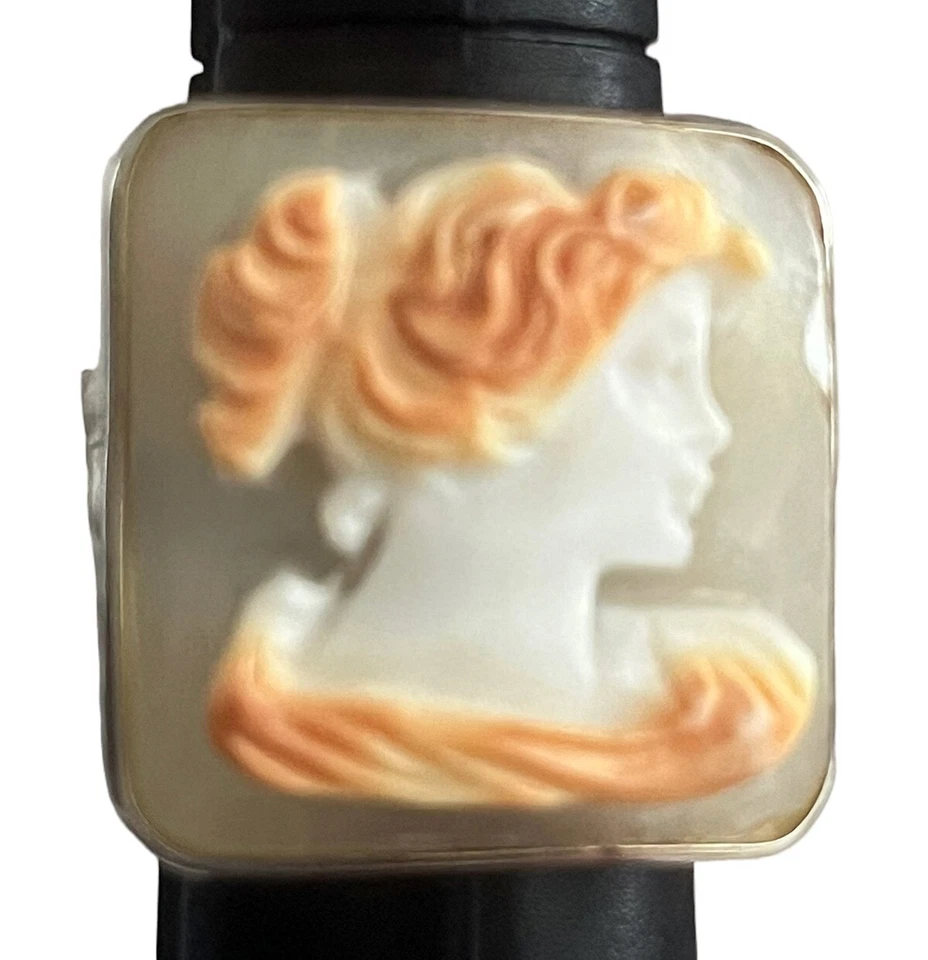 Amedeo NYC  Sterling Silver Hand Carved Square Cameo Boho Statement Ring 6 - Image 3 of 4