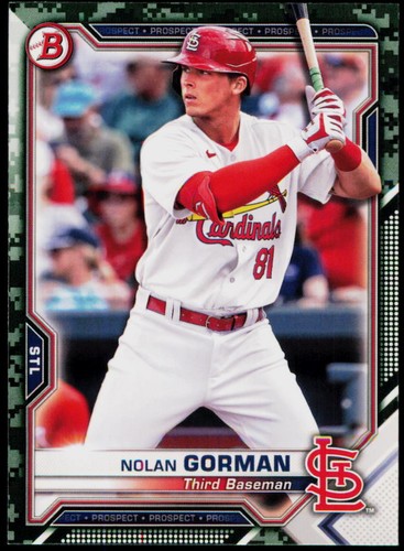 2021 Bowman #BP-90 Nolan Gorman Prospects Camo St. Louis Cardinals - Picture 1 of 2