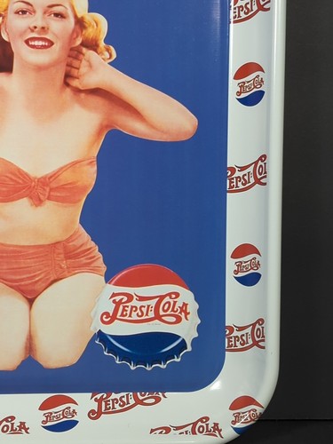 Vtg Pinup Girl Tray Red Head Swim Suit Pepsi Cola Metal Serving Tray Pin Up - Picture 4 of 10