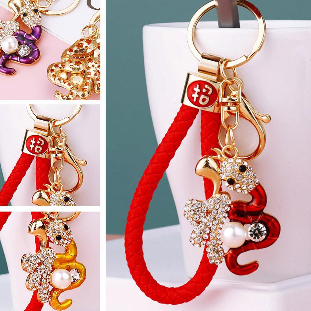 Chinese-style Diamond Fu Snake Keychain – Elegant Alloy Pendant