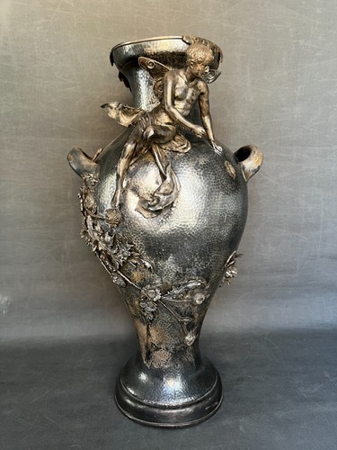 Art Nouveau vase , Kayserzinn , antique and original , 50 cm. - Imagen 2 de 12