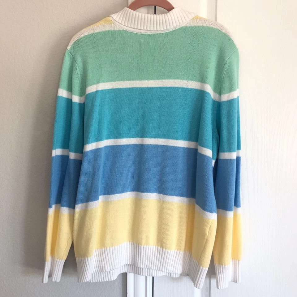 Suéter Pulôver Feminino Vintage Anos 80 Together Classics Extra Grande Listrado Pastel Preppy - Imagem 3 de 4