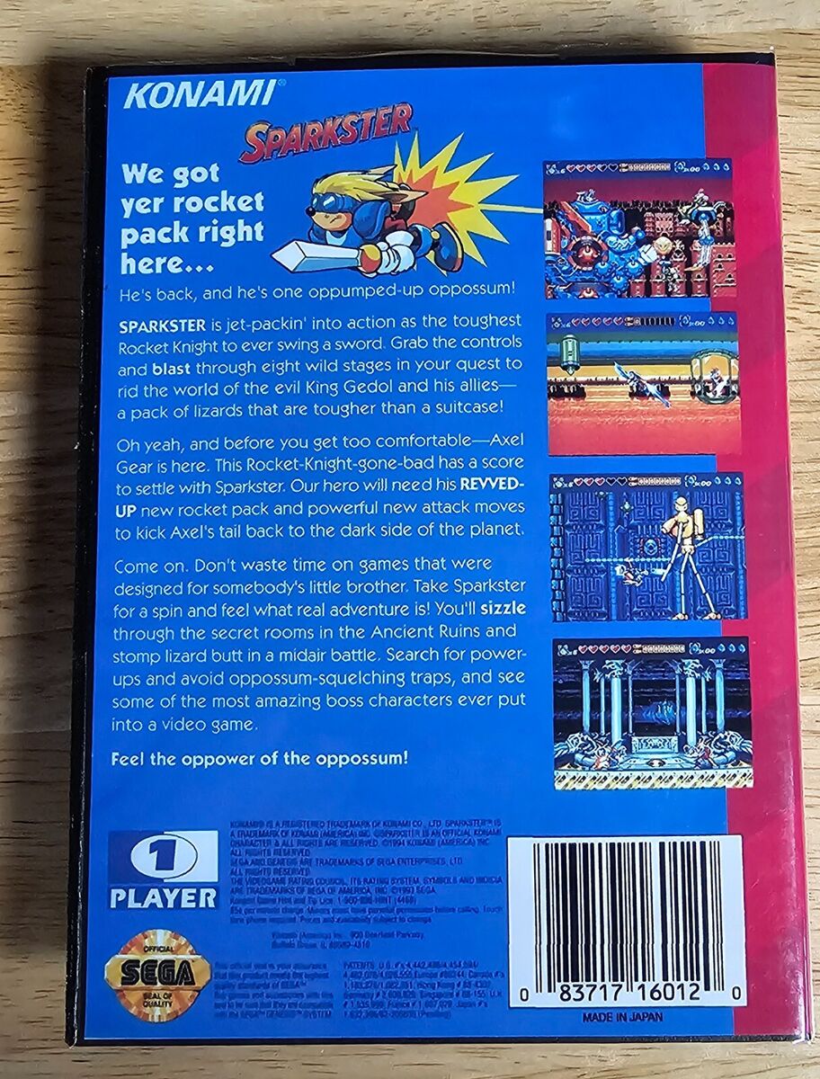 SPARKSTER - 16 Bit MD Game, Case, Manual For Sega Mega Drive SPARKSTER - 16 Bit MD Game, Case, Manual For Sega Mega Drive