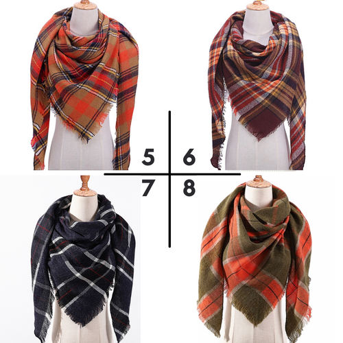 Women Warm Spring Triangle Wrap Scarf Colorful Pink Black White Brown Red Plaid - Picture 12 of 18
