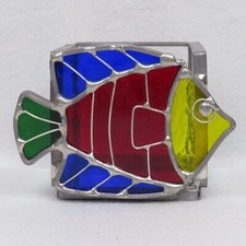 Handmade Stained Glass Fish on Beveled Glass Jewelry Trinket Box 3"x3"x3"