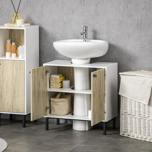 kleankin Mobile Bagno Sottolavabo con Ripiano Interno Bianco Rovere - Foto 8 di 10