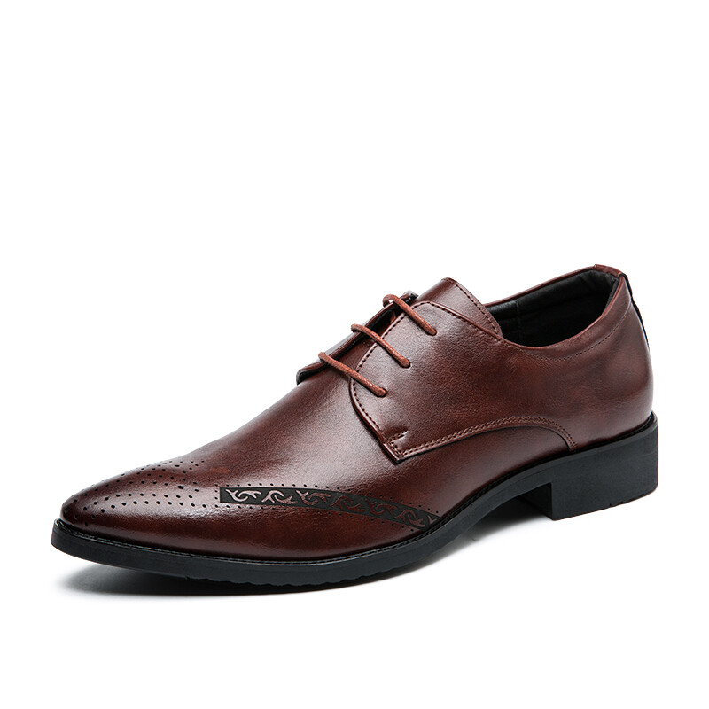 Mens Brogue Casual Pointy Toe Lace Up 