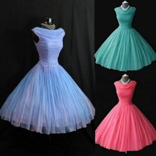 Vintage 1950's 50s Blue Cap Sleeve Organza Short Wedding Party Gowns Custom