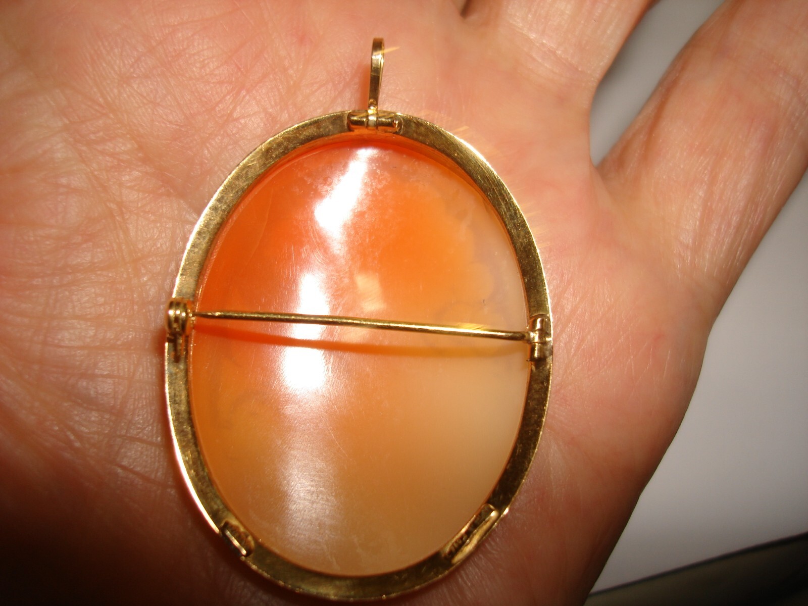 Vtg 18k Gold Lady Bird Shell Cameo 40.3mm x 30.9mm Pe… Gem