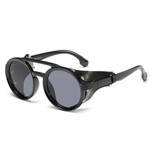 Gafas de sol vintage Steampunk para hombre y mujer protectores laterales cuero redondos tonos retro - Imagen 9 de 16