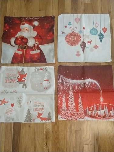 Clearance Set of 4 Christmas Holiday Throw Pillow Covers Decor 18"x18" NEW S3