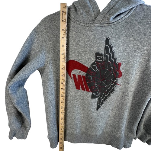 Nike Air Jordan Remix Sideways Upside Down Logo Pullover Hoodie Gray Youth M - Picture 6 of 7