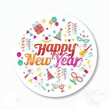 30 Happy New Year Scrapbook Stickers 1.5" Round Envelope Seals Labels
