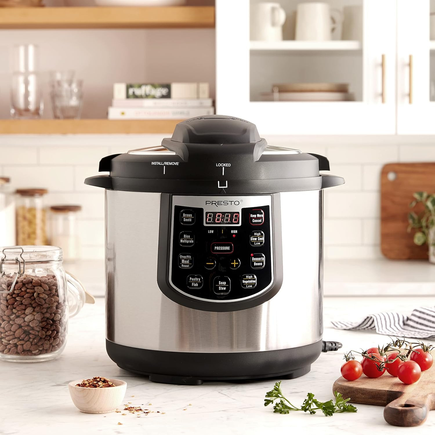 6-Quart Electric Pressure Cooker - Black & Silver Stainless Steel Design