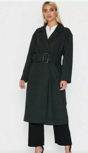 NLY TREND LADIES WOOL MIX BELTED LONG TRENCH COAT IN GREY UK UK 16 BNWT