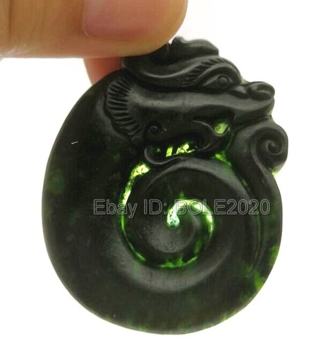 Natural Black Green Jade Carved Chinese BaGua Lucky Pendant + Rope Necklace - Picture 3 of 25