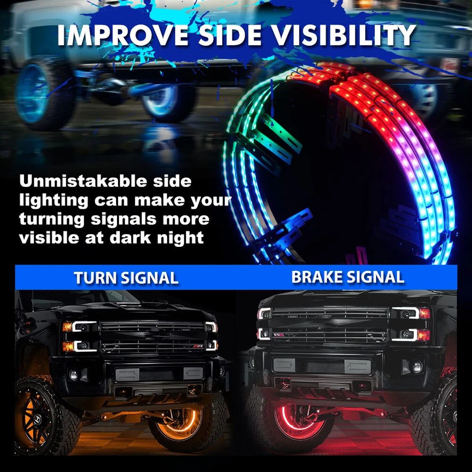 Anillos de rueda LED RGB de 15,5" luces de llanta Bluetooth para Cadillac ATS para CTS Escalade Foto 3 de 4