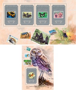 Animals-Fauna-WWF-Owls-Birds-Monkeys-Butterflies-Insects-Guinea-MNH-stamp-set