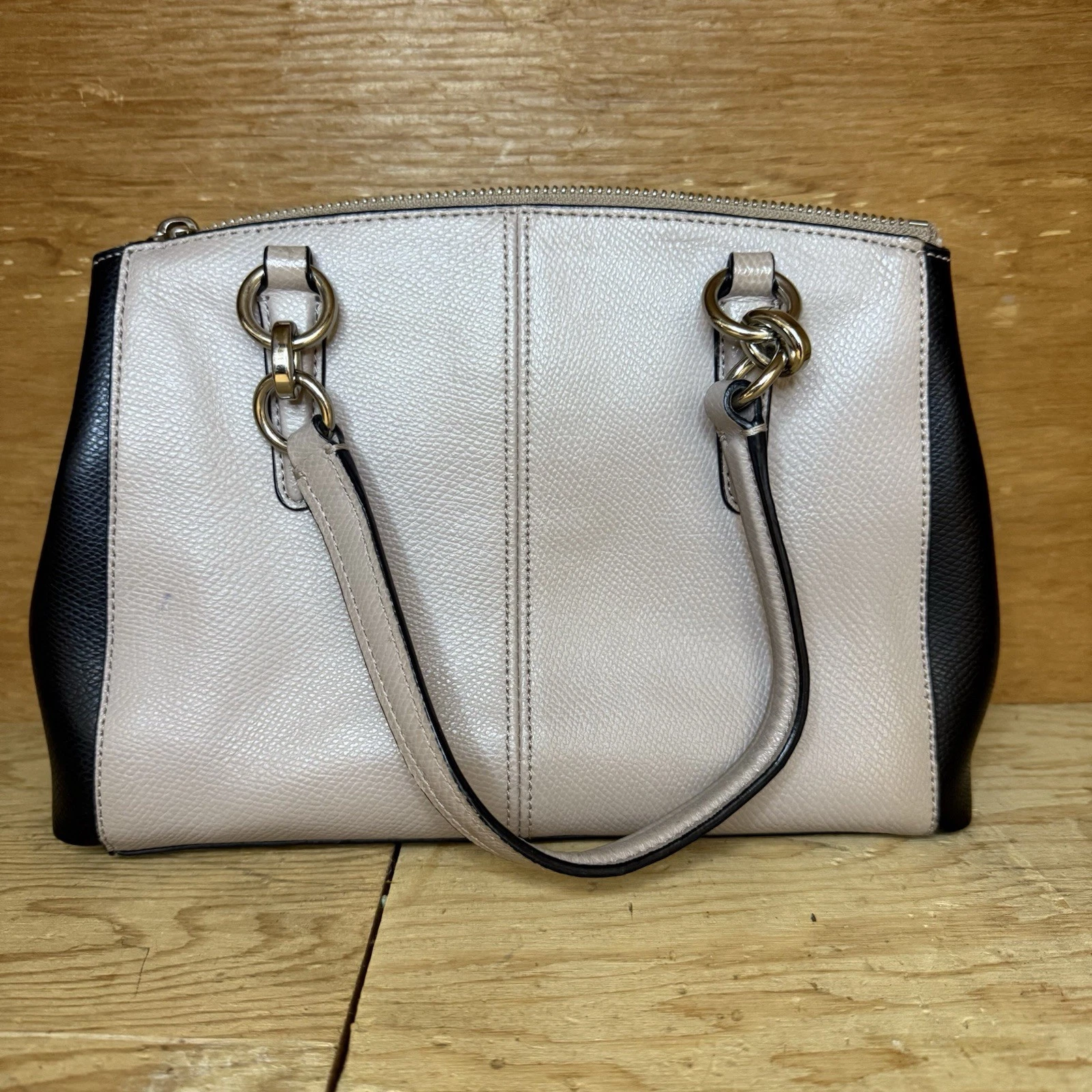 Borsa Coach Mini Christie tracolla pelle blush nero colorblock oro rigida