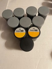 35 MM 10 Film Empty Canisters 7 Grey Top 2 TMX100 24 1 Solid Black Vintage