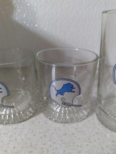 4 RARE VINTAGE 1960s DETROIT LIONS COCKTAIL GLASSES, 2 LOWBALL 2 HIGHBALL GLASS - Picture 4 of 7