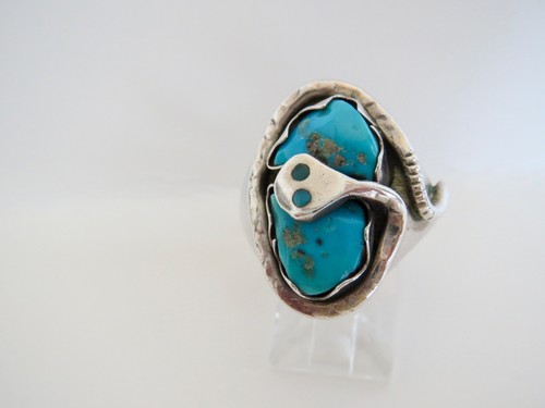 Vintage Sterling Silver Zuni EFFIE CALAVAZA TURQUOISE SNAKE RING Finger Size 7