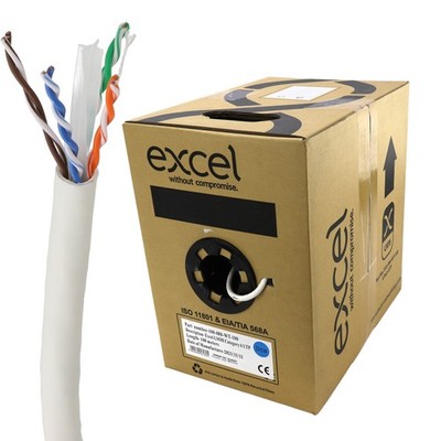 Excel Kupfer Cat6 Netzwerkkabel U/UTP raucharm LSOH Euroklasse Dca 100m weiß