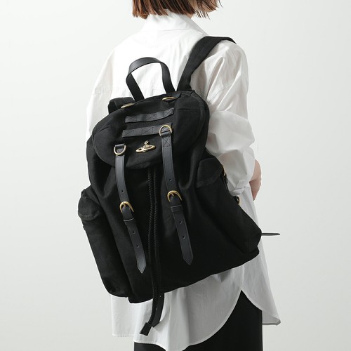Vivienne Westwood Rucksack Damen Canvas Backpack Tasche Metal Orb Bag N401/SCHWARZ