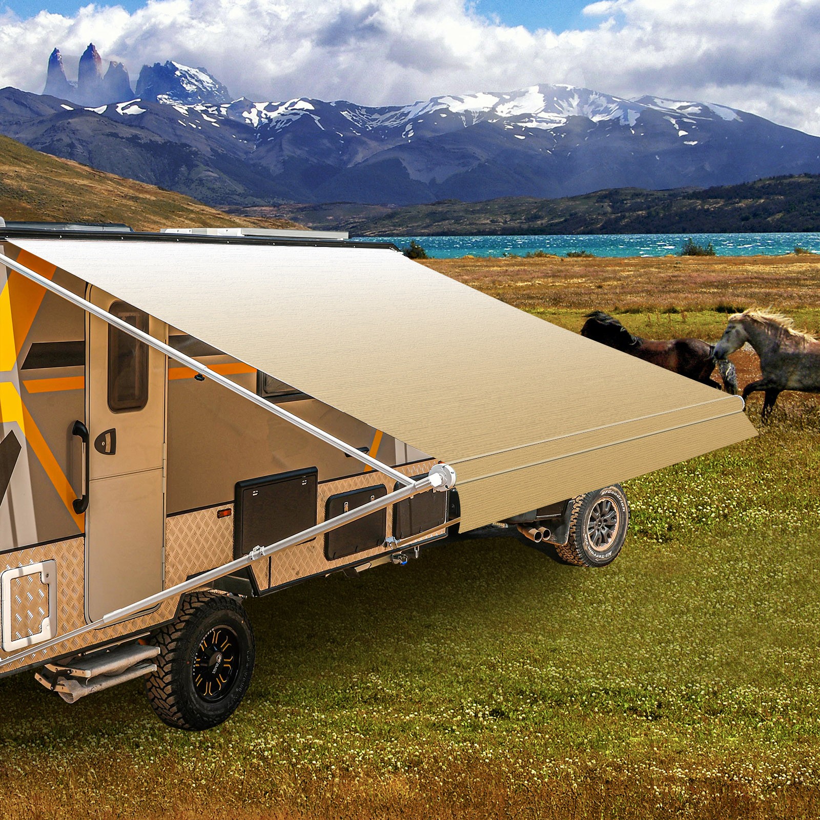 4-Ply RV Awning Replacement Fabric Waterproof UV Block Vinyl Tarp Canopy 12-21FT