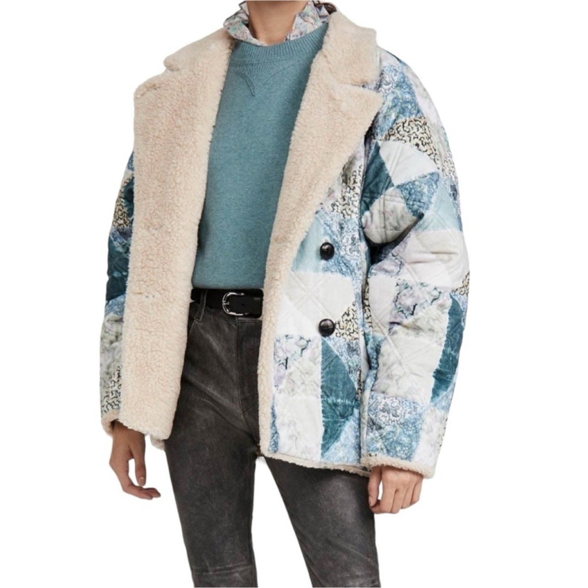 ISABEL MARANT ETOILE Maceio Patchwork Sherpa Coat Size 6 | eBay