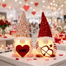 Valentine's Day Lighted Gnome Decor 2 Pack Luminous Sequined Heart Cupid Gift.