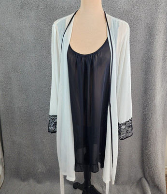 Linea Donatella Women Sheer Wrap Robe and Chemise Nightgown Set L/XL Lace Detail