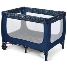 Portable Baby Bassinet Bed with Lockable Wheels & Carrying Bag-Blue