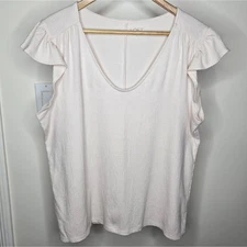 LOFT Outlet Bone White Flutter Sleeve Blouse Soft Cotton Poly Blend Size Medium
