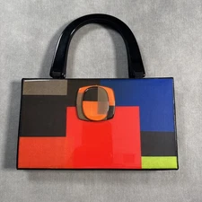 Vintage Angela Frascone Resin Black Red Blue Green Art Deco Handbag Purse