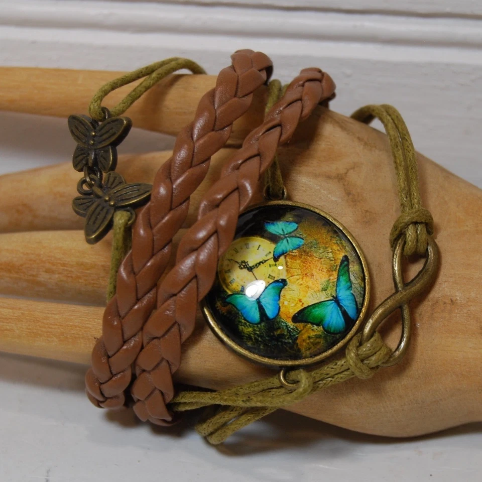 Pulsera Vintage Capas Multi Hilo Imitación Cuero Mariposa Infinito Dije Foto 3 de 4
