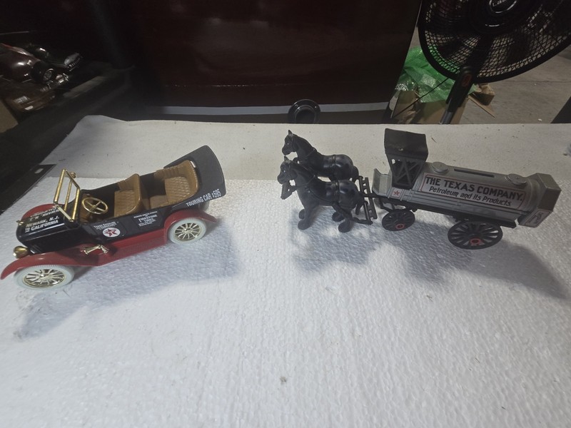 Two Die Cast Texaco Banks Vintage Car And Horse Carriage